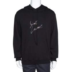 Pre Owned Saint Laurent Paris Black Animal Logo Print Cotton Distressed Hoodie M