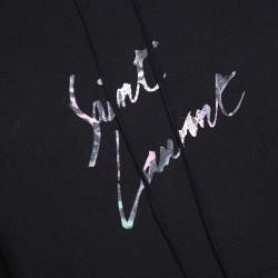 Pre Owned Saint Laurent Paris Black Animal Logo Print Cotton Distressed Hoodie M