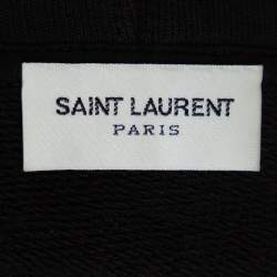 Pre Owned Saint Laurent Paris Black Animal Logo Print Cotton Distressed Hoodie M