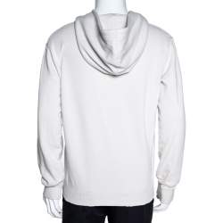 Pre Owned Saint Laurent Paris Dirty Ecru Cotton Distressed Signature Logo Hoodie M