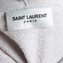 Pre Owned Saint Laurent Paris Dirty Ecru Cotton Distressed Signature Logo Hoodie M