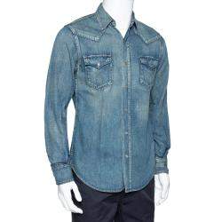 مملوكة مسبقًا Saint Laurent Paris Blue Dark Wash Denim Button Front Shirt M