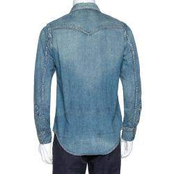 مملوكة مسبقًا Saint Laurent Paris Blue Dark Wash Denim Button Front Shirt M