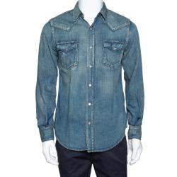 مملوكة مسبقًا Saint Laurent Paris Blue Dark Wash Denim Button Front Shirt M