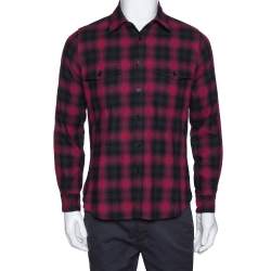 Pre Owned Saint Laurent Paris Red & Black Tartan Plaid Cotton Shirt S