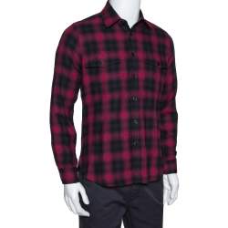 Pre Owned Saint Laurent Paris Red & Black Tartan Plaid Cotton Shirt S