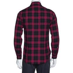 Pre Owned Saint Laurent Paris Red & Black Tartan Plaid Cotton Shirt S