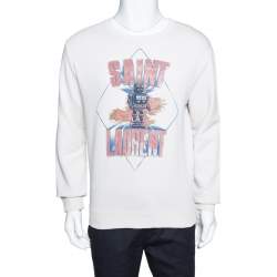 Saint Laurent Paris Ecru Robot Aged Print Distressed Sweatshirt S