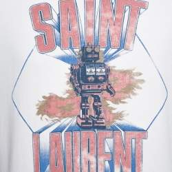 Saint Laurent Paris Ecru Robot Aged Print Distressed Sweatshirt S