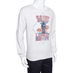 Saint Laurent Paris Ecru Robot Aged Print Distressed Sweatshirt S