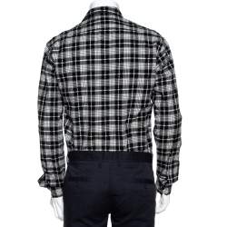Pre Owned Saint Laurent Paris Monochrome Checked Cotton & Wool Distressed Shirt M