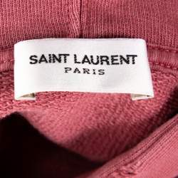 Pre Owned Saint Laurent Paris Pink Logo Print Cotton Distressed Hoodie M