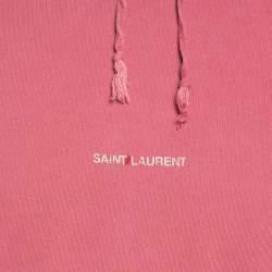 Pre Owned Saint Laurent Paris Pink Logo Print Cotton Distressed Hoodie M