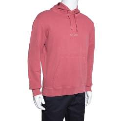 Pre Owned Saint Laurent Paris Pink Logo Print Cotton Distressed Hoodie M
