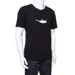 مملوكة مسبقًا Saint Laurent Paris Black Bird Print Cotton Crew Neck T-Shirt L