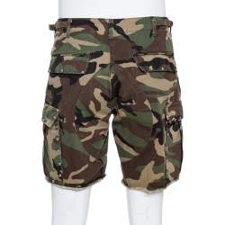 Saint Laurent Paris Green Camouflage Cotton Studded Shorts M
