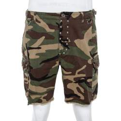 Saint Laurent Paris Green Camouflage Cotton Studded Shorts M