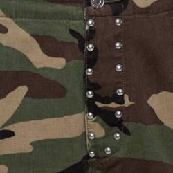 Saint Laurent Paris Green Camouflage Cotton Studded Shorts M