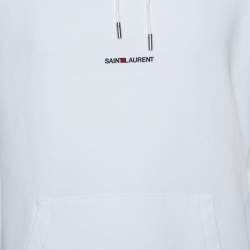 Pre Owned Saint Laurent Paris White Logo Print Cotton Hoodie L