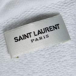 Pre Owned Saint Laurent Paris White Logo Print Cotton Hoodie L