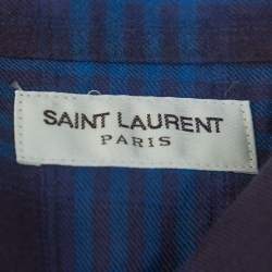 Pre Owned Saint Laurent Paris Navy Blue Plaid Flannel Long Sleeve Shirt L