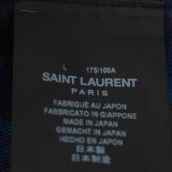 Pre Owned Saint Laurent Paris Navy Blue Plaid Flannel Long Sleeve Shirt L