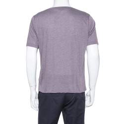 مملوكة مسبقًا Saint Laurent Paris Purple Thunder Logo Printed Knit T Shirt L