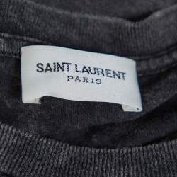 مملوكة مسبقًا Saint Laurent Paris Black Y Printed Cotton Washed Out Effect T Shirt L