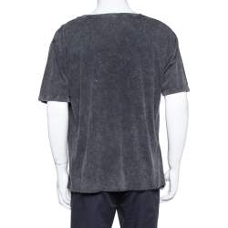 مملوكة مسبقًا Saint Laurent Paris Black Y Printed Cotton Washed Out Effect T Shirt L
