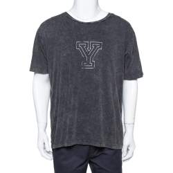 مملوكة مسبقًا Saint Laurent Paris Black Y Printed Cotton Washed Out Effect T Shirt L
