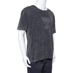 مملوكة مسبقًا Saint Laurent Paris Black Y Printed Cotton Washed Out Effect T Shirt L