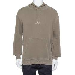 Saint Laurent Paris Khaki Cotton Distressed Washed Out Effect Hoodie M