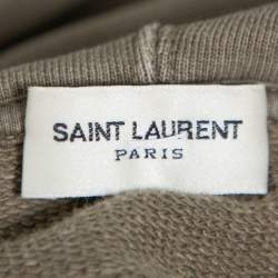 Saint Laurent Paris Khaki Cotton Distressed Washed Out Effect Hoodie M