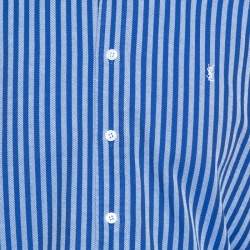 Pre Owned Yves Saint Laurent Navy Blue Striped Cotton Custom Fit Shirt M