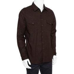 Saint Laurent Paris Black Micro Geometric Printed Cotton Button Front Shirt XL