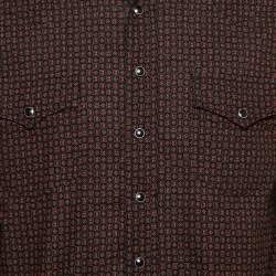 Saint Laurent Paris Black Micro Geometric Printed Cotton Button Front Shirt XL