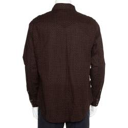 Saint Laurent Paris Black Micro Geometric Printed Cotton Button Front Shirt XL