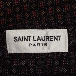Saint Laurent Paris Black Micro Geometric Printed Cotton Button Front Shirt XL