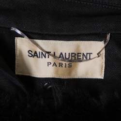 Saint Laurent Paris Black Canvas Fur Lined Hooded Parka XL