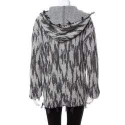 Saint Laurent Paris Grey Ikat Motif Patterned Wool & Linen Hooded Baja Cardigan M