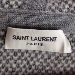 Saint Laurent Paris Grey Ikat Motif Patterned Wool & Linen Hooded Baja Cardigan M