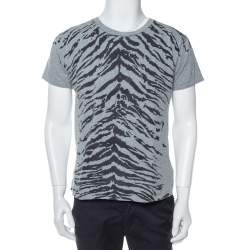Pre Owned Saint Laurent Paris Grey Tiger Printed Cotton Crewneck T-Shirt M
