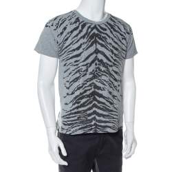 Pre Owned Saint Laurent Paris Grey Tiger Printed Cotton Crewneck T-Shirt M