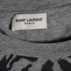 Pre Owned Saint Laurent Paris Grey Tiger Printed Cotton Crewneck T-Shirt M