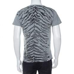 Pre Owned Saint Laurent Paris Grey Tiger Printed Cotton Crewneck T-Shirt M