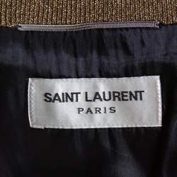 مملوكة مسبقًا Saint Laurent Paris Cream Palm Tree Printed Satin Lurex Knit Trim Detail Zipper Front Jacket XL