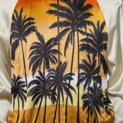 مملوكة مسبقًا Saint Laurent Paris Cream Palm Tree Printed Satin Lurex Knit Trim Detail Zipper Front Jacket XL