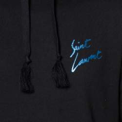 Pre Owned Saint Laurent Paris Black Cotton Logo Printed Hoodie M