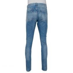 Pre Owned Saint Laurent Paris Blue Faded Denim Distressed Jeans L