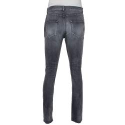 Pre Owned Saint Laurent Paris Grey Faded Denim Distressed Straight Leg Jeans L